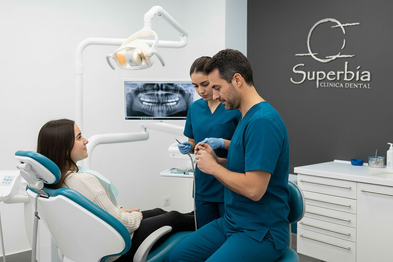 ORTODONCIA Doctora Ana de Clínica Dental Superbía atendiendo a una paciente en consulta odontológica en Tenerife<br />