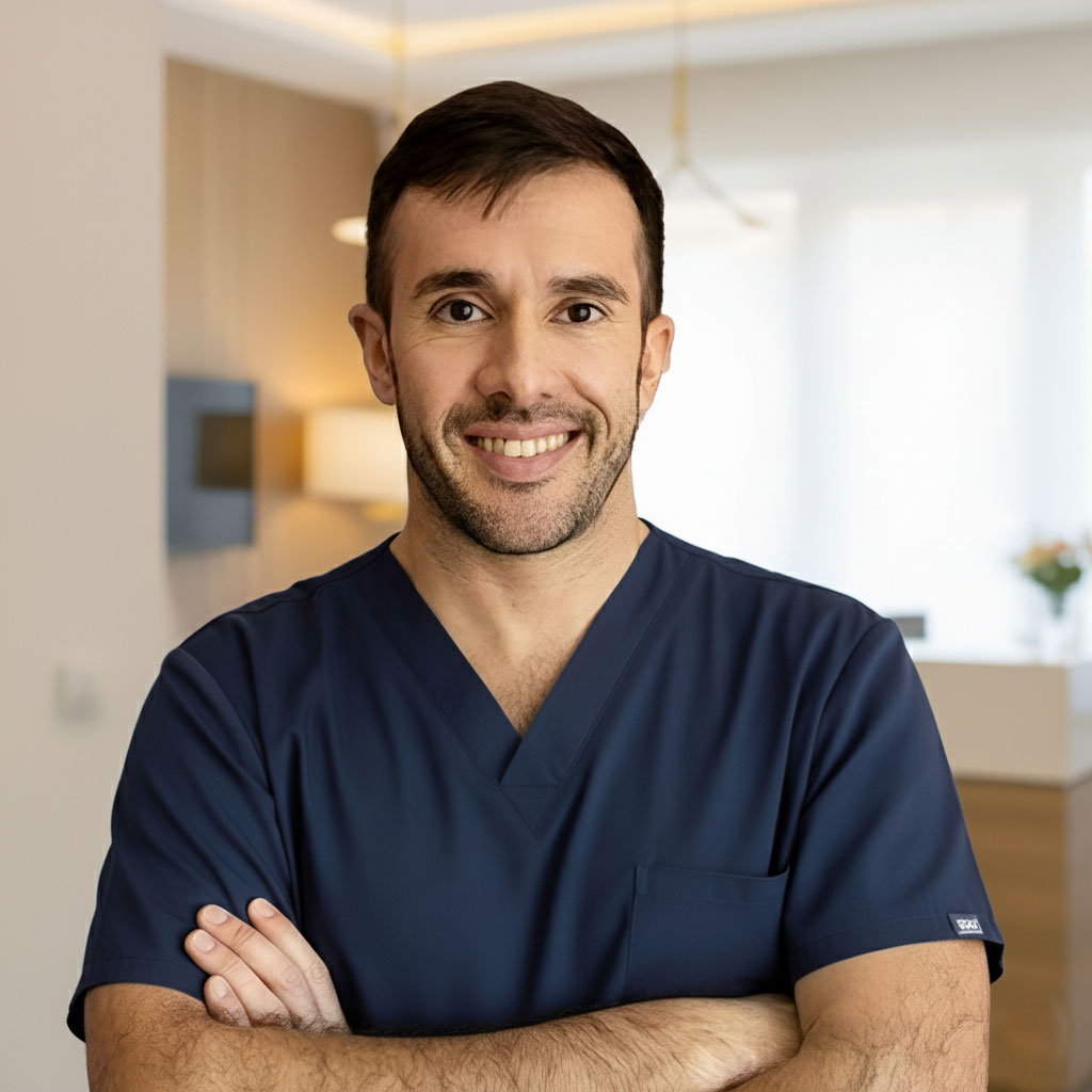 Dr. Facundo Ríos durante tratamiento dental
